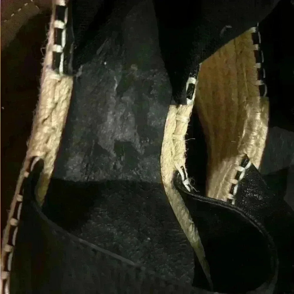 Eileen Fisher Wiley Sandals Shoes 6 Black Leather Zip Up Wedge Knot Espadrille - Picture 7 of 10